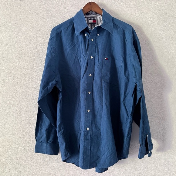 Vintage Tommy Hilfiger Button Down Shirt Blue XL Mens Preppy Classic Timeless - Picture 11 of 11